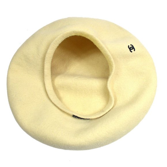 CHANEL CC Logos Hat Beret Ivory Women's Accessories Authentic - Picture 3 of 7